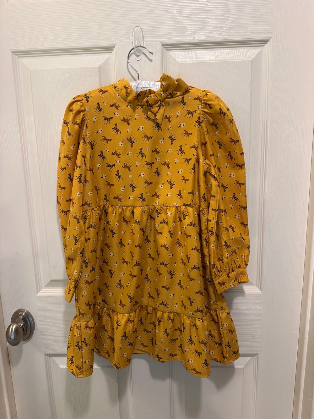 Janie and Jack Mustard Yellow Horse Print Ruffle Dress